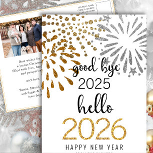 Hallo 2025 Feuerwerkskörper Neujahr Gold Foto Feiertagspostkarte