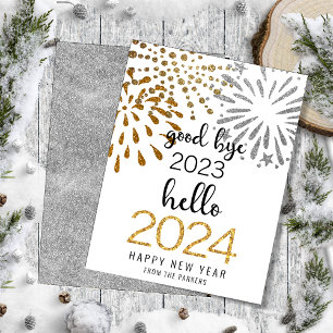 Hallo 2025 Gold Glitzer Festivals Feuerwerk Neues Feiertagskarte