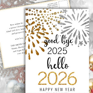 Hallo 2025 Gold Glitzer Festivals Feuerwerk Neues Feiertagspostkarte