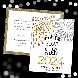 Hallo 2025 Gold Glitzer Festivals Feuerwerk Neues Feiertagspostkarte
