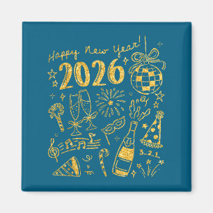 Hallo 2026 Disco Ball Kokette Schleife Frohes Neue Magnet