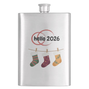 Hallo 2026 Gemütliches Neues Jahr Winter Strümpfe Flachmann