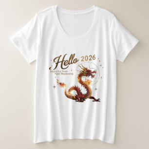 Hallo 2026 Goldener Drache Übergrößen T-Shirt für 