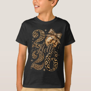 Hallo 2026 Leopard Kokette Disco Ball Frohes Neues T-Shirt