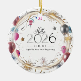 Hallo 2026 Metallic Ballons Kreis Keramik Ornament