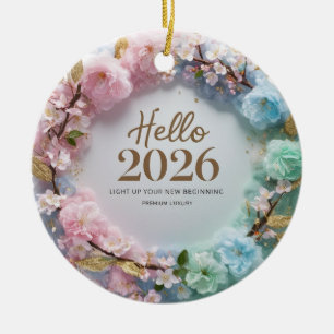Hallo 2026 Pastell-Blumenkranz Keramik-Ornament Keramik Ornament