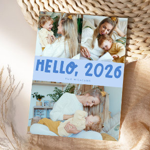 Hallo 2026 Typografie Eisblaues Foto Feiertagskarte