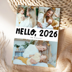 Hallo 2026 Typografie Weiße Foto-Feiertagskarte Feiertagskarte