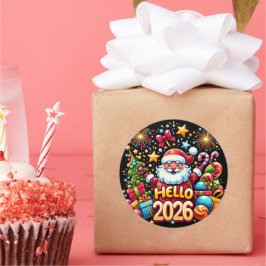 Hallo 2026 Weihnachtsmann Weihnachten Neujahr Runder Aufkleber