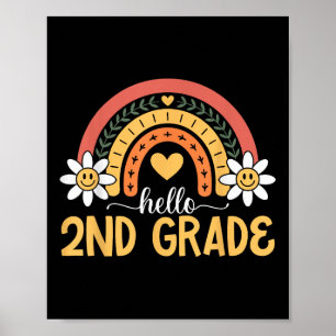 Hallo 2. Klasse Rainbow Daisy Erster Schultag Poster