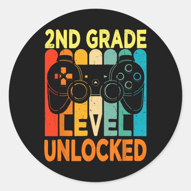 Hallo, 2. Stufe Entsperrtes Videospiel Zurück zu Runder Aufkleber (Vorderseite)