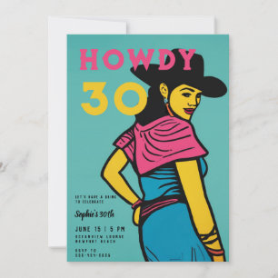 Hallo 30 Country Western Comic Pink 30. Geburtstag Einladung