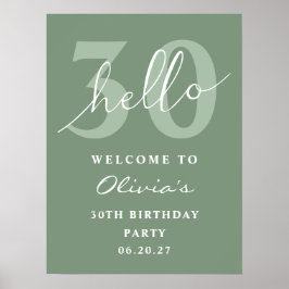 Hallo 30 Moderne einfache Seite Grün Geburtstag Wi Poster