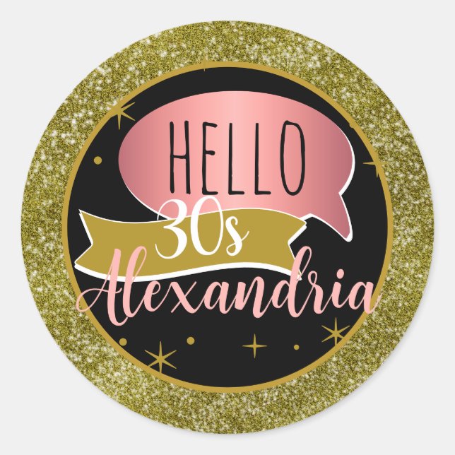 hallo 30 Personalisierter 30. Geburtstag glitzer Runder Aufkleber (Vorderseite)