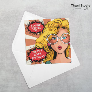 Hallo 30er Frauen Vintag Retro 90er Spaß Geburtsta Einladung