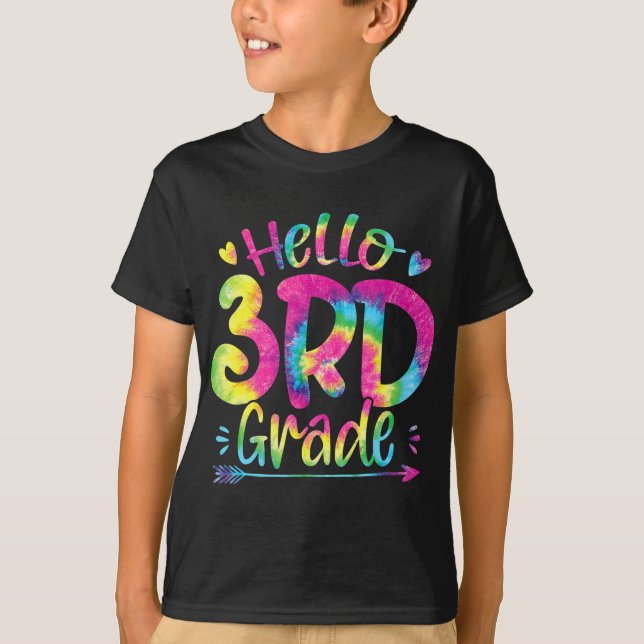Hallo 3. Klasse Lehrer Schüler Gefärbte Krawatte z T-Shirt (Vorderseite)