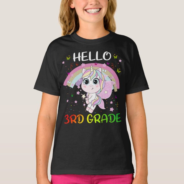 Hallo 3. Klasse Lehrer Student Team Unicorn Zurück T-Shirt (Vorderseite)