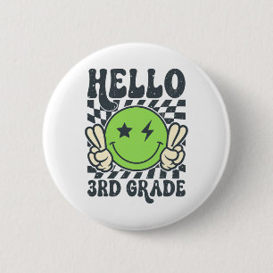 Hallo 3. Klasse Vibes Groovy Smiley Gesicht Zurück Button