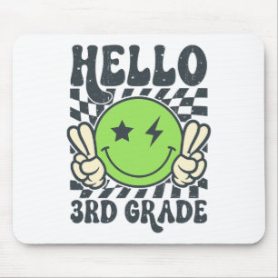 Hallo 3. Klasse Vibes Groovy Smiley Gesicht Zurück Mousepad