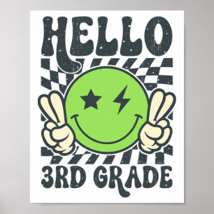 Hallo 3. Klasse Vibes Groovy Smiley Gesicht Zurück Poster