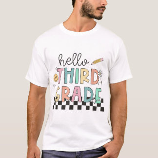 Hallo 3. Klasse Zurück zur Schule Bleistift Lehrer T-Shirt