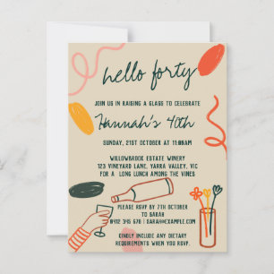 Hallo 40 Forty Weinberg Mittagessen Geburtstag Postkarte