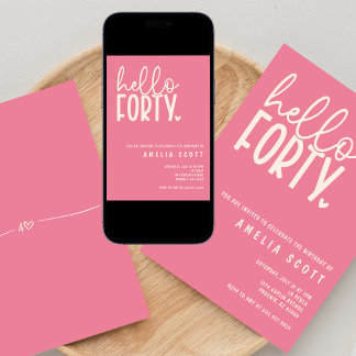 Hallo 40. Geburtstag Modern Pink Minimal Einladung