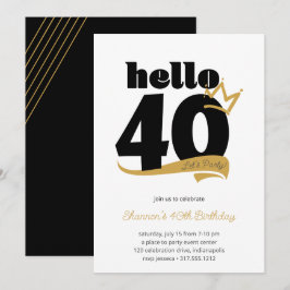 Hallo 40 Meilenstein Geburtstag Black Gold Crown Einladung