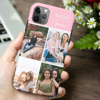 Hallo! 4 Foto Collage Hübsches Rosa Personalisiert Case-Mate iPhone Hülle