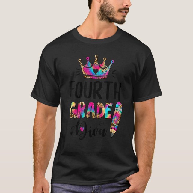 Hallo 4. Klasse Diva Mädchen zurück zur Schule Leo T-Shirt (Vorderseite)