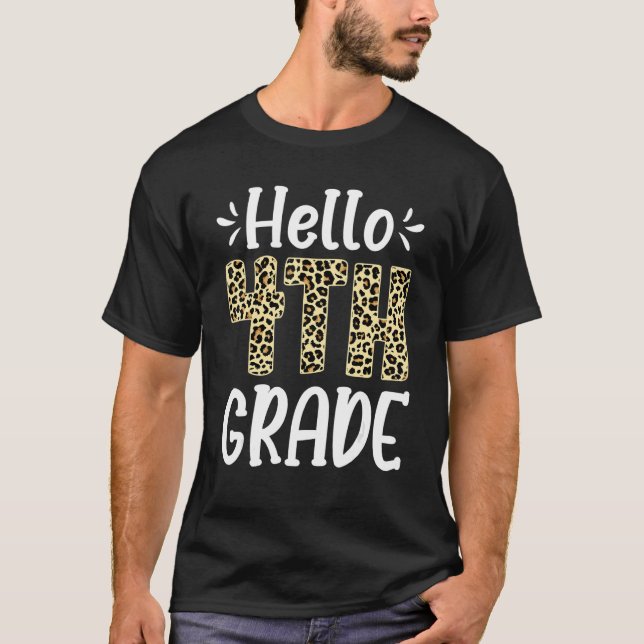 Hallo 4. Klasse Leopard Zurück zur Schule Erster T T-Shirt (Vorderseite)