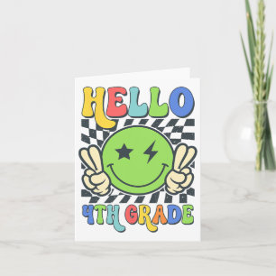 Hallo 4. Klasse Vibes Groovy Smiley Gesicht Zurück Karte