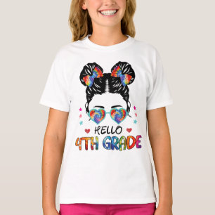 Hallo 4th Grade Messy Bun Back to School Girls Kin T-Shirt