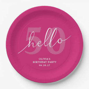 Hallo 50 Bold Hot Pink 50. Geburtstag Custom Pappteller
