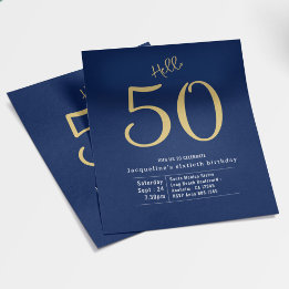 Hallo 50 Gold Blau Budget 50. Geburtstagseinladung Flyer