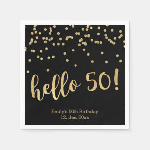 Hallo 50 Gold Confetti auf Black 50. Geburtstag Serviette