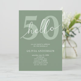Hallo 50 | Minimal Sage Green 50. Geburtstagsparty Einladung