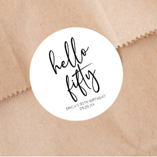 Hallo 50 Minimalistisch 50. Geburtstagsparty Runder Aufkleber