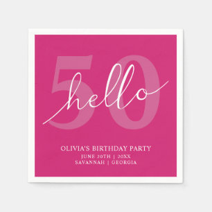 Hallo 50   Modern Hot Pink 50. Geburtstag Custom Serviette