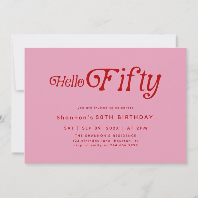Hallo 50 Modern Retro 50. Geburtstag Einladung (Vorderseite)