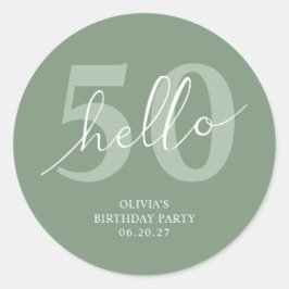 Hallo 50 | Modern Sage Green 50. Geburtstag Runder Aufkleber