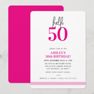 Hallo 50 moderne 50. Geburtstagsfeier rosa Einladung
