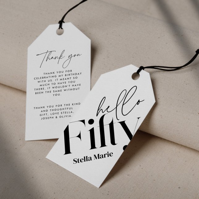 Hallo 50 moderne minimale elegante 50. Geburtstag Geschenkanhänger (Von Creator hochgeladen)