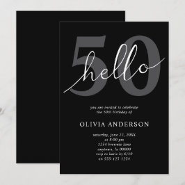 Hallo 50 | Moderne schicke schwarze 50. Geburtstag Einladung