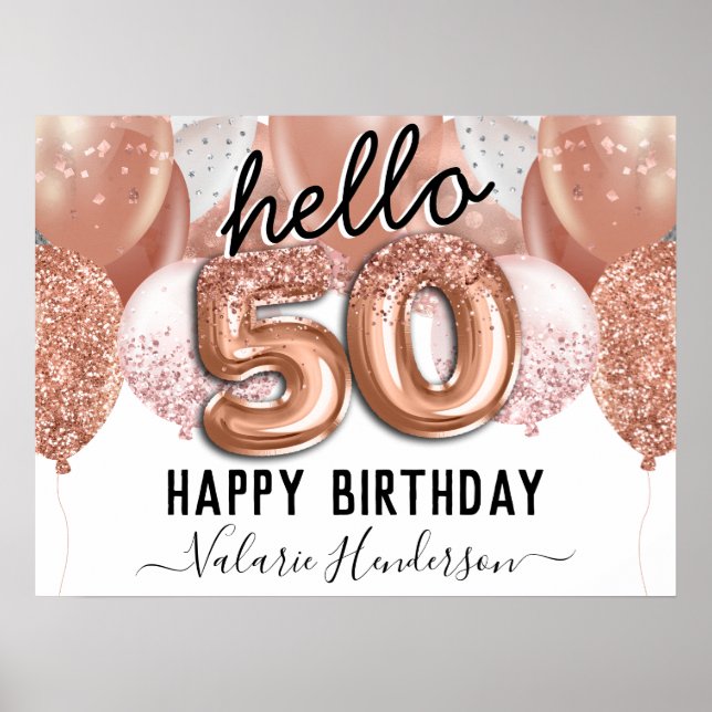 Hallo 50 Rosa Glitzer Geburtstag Balloons Untersch Poster (Vorne)