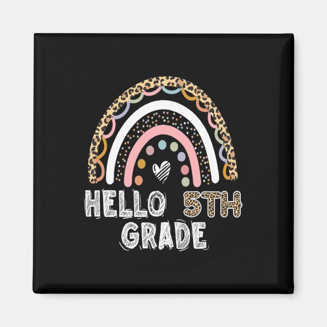 Hallo 5. Klasse Leopard Regenbogen Fünfte Klasse L Magnet (Vorne)