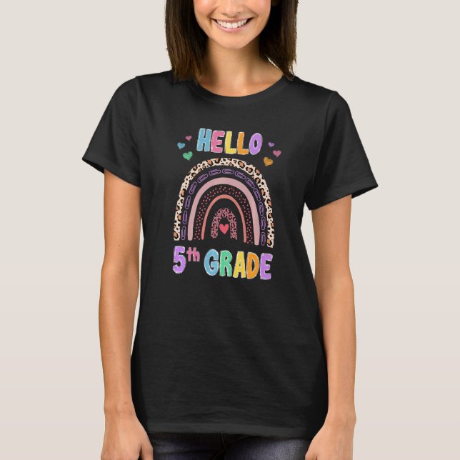 Hallo 5. Klasse Leopard Regenbogenlehrer Mädchen z T-Shirt (Vorderseite)