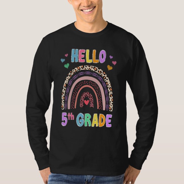 Hallo 5. Klasse Leopard Regenbogenlehrer Mädchen z T-Shirt (Vorderseite)