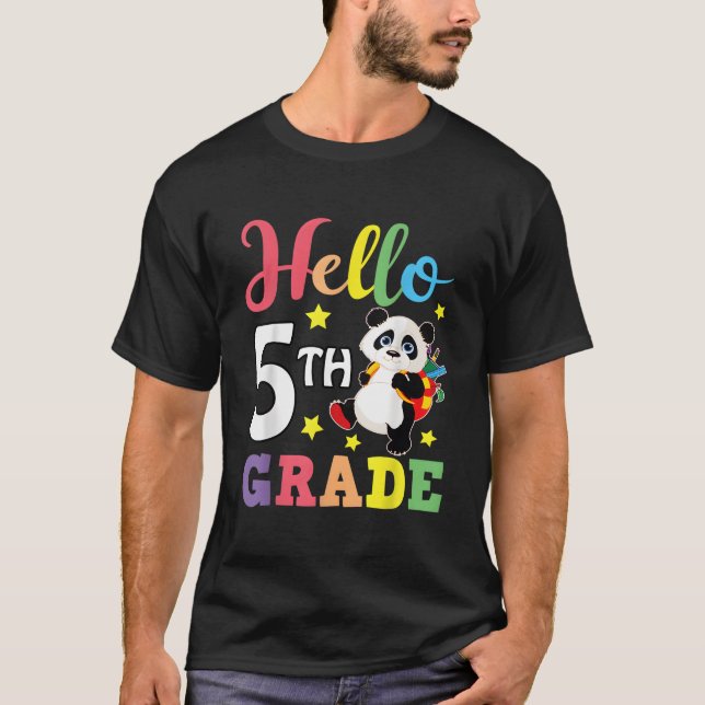 Hallo 5. Klasse Panda Rückkehr zur Schule Schüler T-Shirt (Vorderseite)