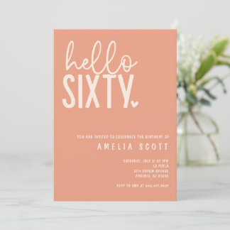 Hallo 60. Geburtstag Modern Peach Minimal Einladung